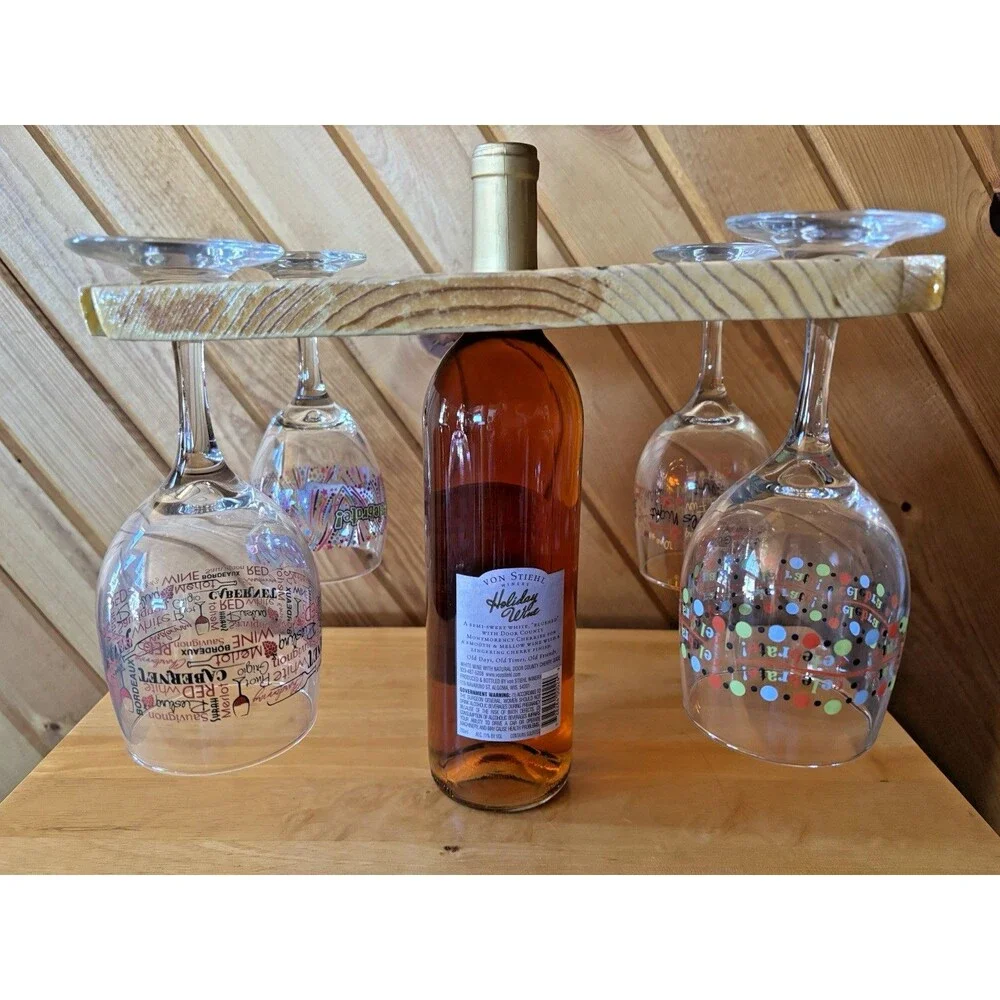 Lichtenberg Electrified Wood Wine 4 Glass Caddy Holder Rack Caddie Hand Crafted